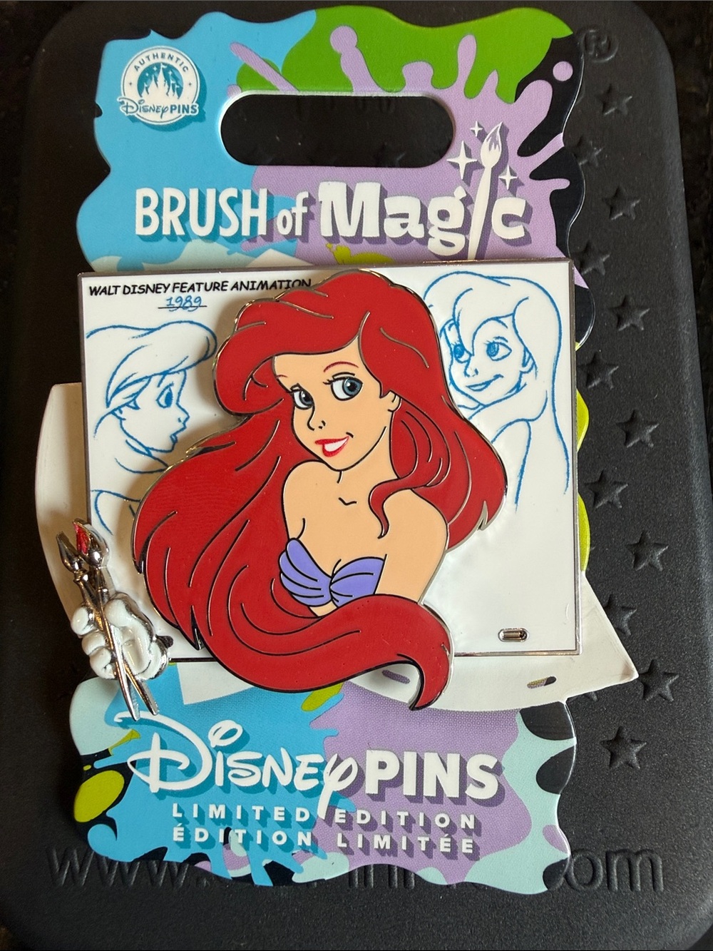 Disney Ariel Brush of Magic Pin with Red Hair and Purple Top limited edition